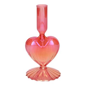Glas Kerzenständer ELIZZA in Herzform, mit Fuß, irisierend-kirsch, 8,5x8,5x16,5cm Glas Kerzenständer ELIZZA in Herzform, mit Fuß, irisierend-kirsch, 8,5x8,5x16,5cm