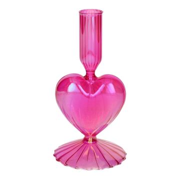 Glas Kerzenständer ELIZZA in Herzform, mit Fuß, irisierend-fuchsia, 8,5x8,5x16,5cm Glas Kerzenständer ELIZZA in Herzform, mit Fuß, irisierend-fuchsia, 8,5x8,5x16,5cm