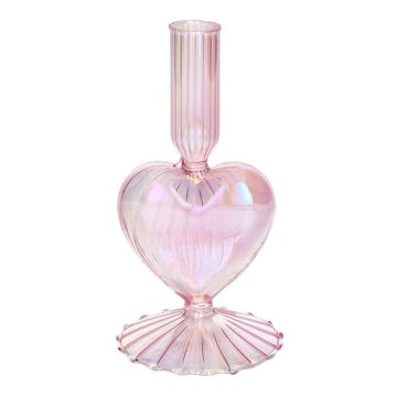 Glas Kerzenständer ELIZZA in Herzform, mit Fuß, irisierend-hellrosa, 8,5x8,5x16,5cm Glas Kerzenständer ELIZZA in Herzform, mit Fuß, irisierend-hellrosa, 8,5x8,5x16,5cm