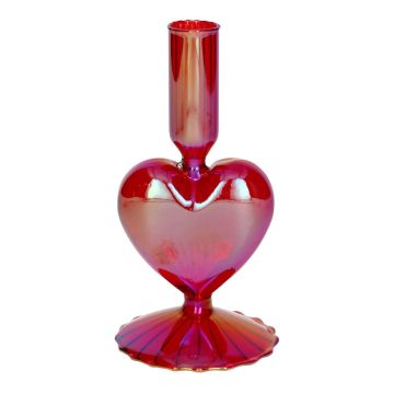 Glas Kerzenständer ELIZZA in Herzform, mit Fuß, irisierend-rot, 8,5x8,5x16,5cm Glas Kerzenständer ELIZZA in Herzform, mit Fuß, irisierend-rot, 8,5x8,5x16,5cm