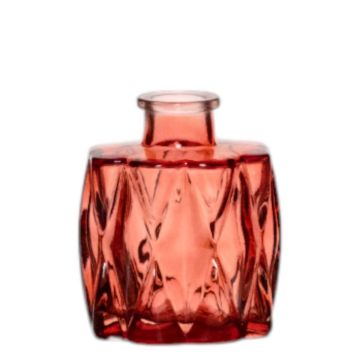 Glasflasche FIZZY mit Rillen, rot-transparent, 7x5x8cm