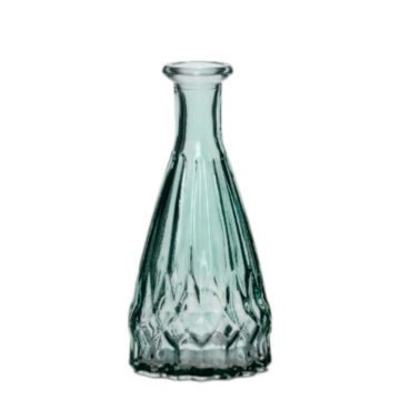 Flaschenvase THIFFANY aus Glas, mit Rillen, türkis-transparent, 14,5cm, Ø7cm