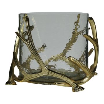 Kerzenhalter XANTIPPE aus Glas, Geweih-Metallfuß, champagner-gold-klar, 20cm, Ø28cm Kerzenhalter XANTIPPE aus Glas, Geweih-Metallfuß, champagner-gold-klar, 20cm, Ø28cm