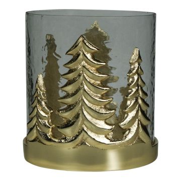 Kerzenglas TEREZINHA, Metall Tannen Verzierung, champagner-gold-klar, 10cm, Ø10cm Kerzenglas TEREZINHA, Metall Tannen Verzierung, champagner-gold-klar, 10cm, Ø10cm