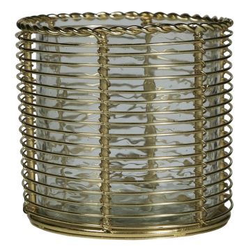 Teelichtglas BENIAMINO, Metall Verzierung, champagner-gold-klar, 8cm, Ø8cm Teelichtglas BENIAMINO, Metall Verzierung, champagner-gold-klar, 8cm, Ø8cm