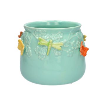 Blumentopf KIMANA aus Keramik, 3D Schmetterlinge Libellen, blau-gelb-grün-orange, 12,5cm, Ø15,5cm