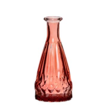 Flaschenvase THIFFANY aus Glas, mit Rillen, rot-transparent, 14,5cm, Ø7cm