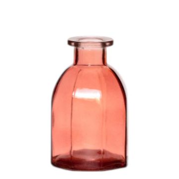 Glas Flasche JAZZY mit Rillen, rot-transparent, 10cm, Ø6,5cm