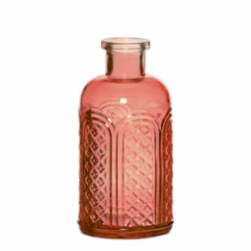 Deko Flasche BRITTNEY aus Glas, mit Rillen, rot-transparent, 13cm, Ø6,5cm