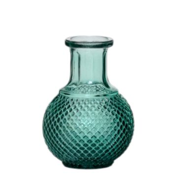 Glasflasche DONKA, Rautenmuster, türkis-transparent, 11,5cm, Ø8,5cm