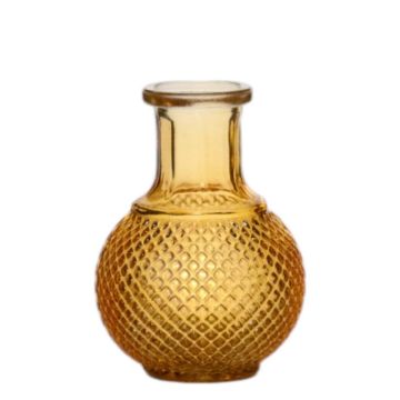 Glasflasche DONKA, Rautenmuster, gelb-transparent, 11,5cm, Ø8,5cm
