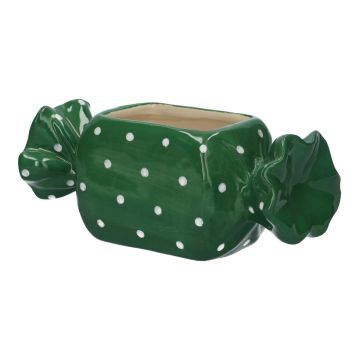 Blumentopf Bonbon AMIEL aus Keramik, mit Punkten, grün-weiß, 20,5x8,5x8cm