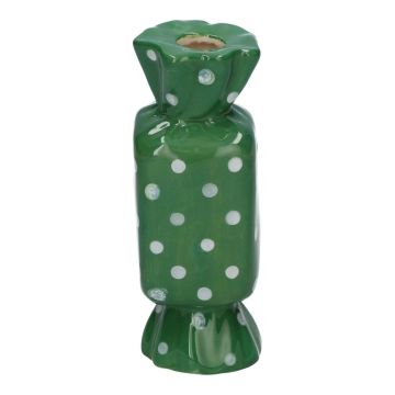 Eckige Einzelblumenvase Bonbon AMIEL aus Keramik, mit Punkten, grün-weiß, 4,5x4,5x11,5cm