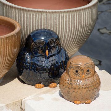 Tierfigur Eule ELYRIA aus Keramik, outdoor, dunkelblau, 21x20x20cm
