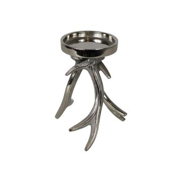 Aluminium Geweih Kerzenständer JOSEFIEN, silber, 19cm, Ø11,5cm