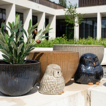 Tierfigur Eule ELYRIA aus Keramik, outdoor, braun-grau, 21x20x20cm
