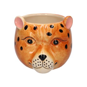 Übertopf Leopard KIRINA aus Keramik, hellbraun-schwarz, 18,4x16,3x14,2cm