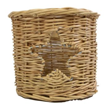 Rattan Teelichthalter NATHALIA mit Glaseinsatz, Sternausschnitt, braun, 13cm, Ø13cm