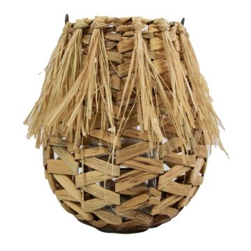 Naturfaser Laterne NATASCIA, Wasserhyazinthe, Henkel, Glaseinsatz, braun, 27cm, Ø17cm