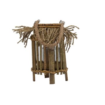 Korb Laterne ZACHARIE aus Bambus, Henkel, Glaseinsatz, beige, 24cm, Ø15cm