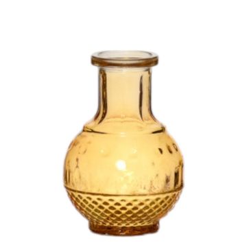 Deko Flaschenvase GEOFFREY aus Glas, mit Rillen, gelb-transparent, 11,5cm, Ø8cm