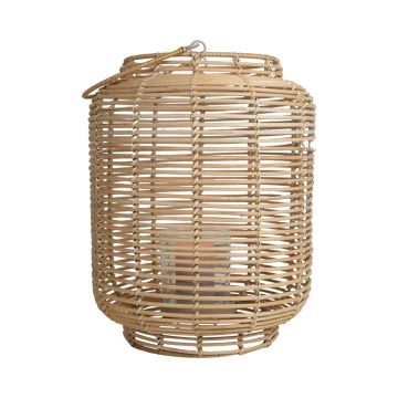 Naturfaser Laterne AMBROSIA aus Rattan, Henkel, Glaseinsatz, beige, 52cm, Ø28cm