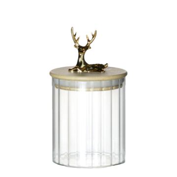 Aufbewahrungsglas LEOPOLDO mit Holzdeckel, Reh-Griff, klar, 10,5cm, Ø9cm