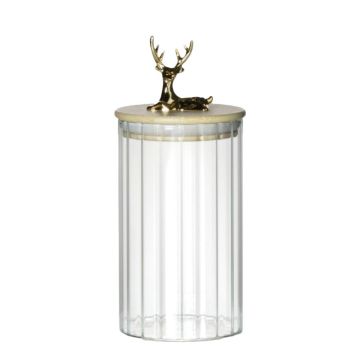 Aufbewahrungsglas LEOPOLDO mit Holzdeckel, Reh-Griff, klar, 15,5cm, Ø9cm