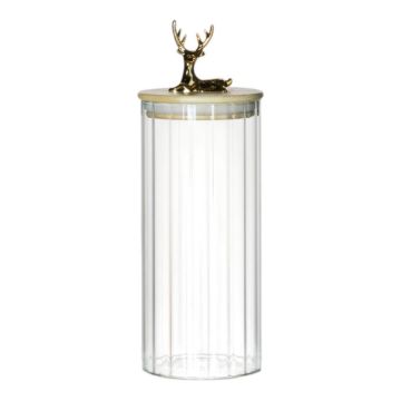 Aufbewahrungsglas LEOPOLDO mit Holzdeckel, Reh-Griff, klar, 20,5cm, Ø9cm