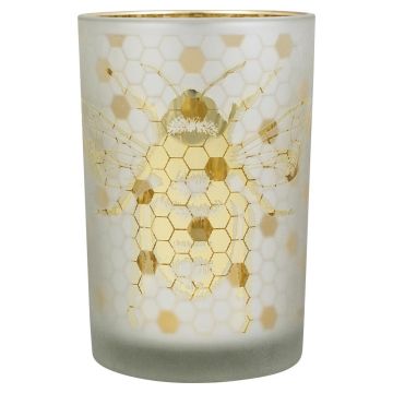 Glas Teelichthalter BRITTANI mit Bienen Motiv, weiß-matt-gold-glänzend, 18cm, Ø12cm Glas Teelichthalter BRITTANI mit Bienen Motiv, weiß-matt-gold-glänzend, 18cm, Ø12cm