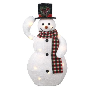 Dekofigur Schneemann COLWOOD mit Bewegungsfunktion, LEDs, weiß-rot-schwarz, 30cm