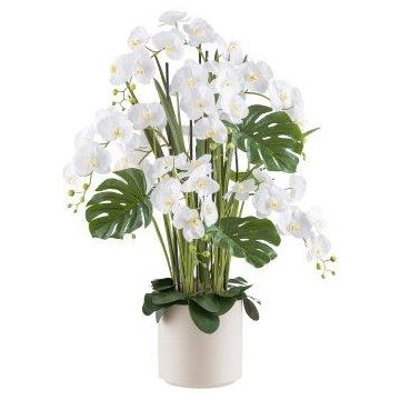 Blumengesteck Künstlich Orchidee Philodendron CASTOL, Bogenhanf Mikado, Dekotopf, weiß, 120cm Blumengesteck Künstlich Orchidee Philodendron CASTOL, Bogenhanf Mikado, Dekotopf, weiß, 120cm
