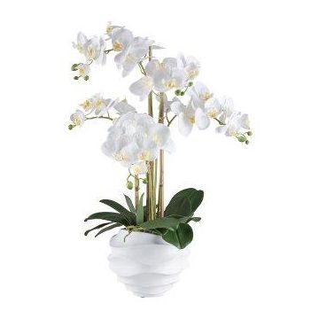Textil Phalaenopsis Orchidee STONFER, Dekotopf weiß, Wurzeln, weiß, 70cm