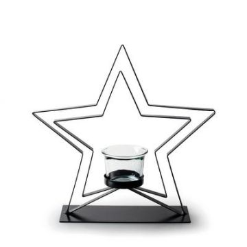 Metall Teelichthalter VELIANO mit Glaseinsatz, Sternform, schwarz, 24cm Metall Teelichthalter VELIANO mit Glaseinsatz, Sternform, schwarz, 24cm