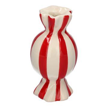 Bauchige Einzelblumenvase Bonbon AMIEL aus Keramik, mit Längsstreifen, rot-weiß, 11,5cm, Ø6cm