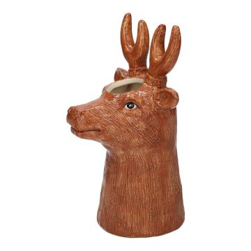 Einzelblumenvase Hirsch ELWINO aus Keramik, braun, 17,5x14x30cm