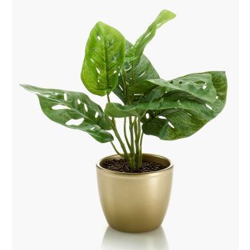 Kunstpflanze Philodendron Monstera adansonii PUYA, Keramiktopf gold, 30cm