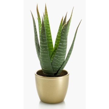 Kunst Sukkulente Aloe Variegata MARTINEZ, Keramiktopf gold, grün, 25cm, Ø17cm