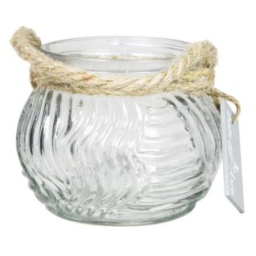Kerzen Kugelvase FIDELMA aus Glas, gewellte Rillen, klar, 9cm, Ø11,5cm