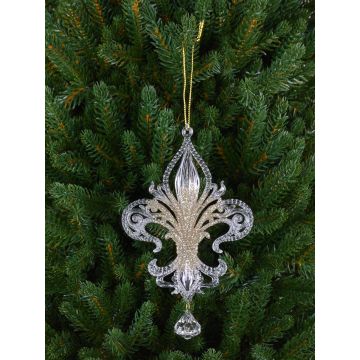 Deko Anhänger Heraldische Lilie AZARIEL aus Acryl, Glitzer, transparent-gold, 15cm Deko Anhänger Heraldische Lilie AZARIEL aus Acryl, Glitzer, transparent-gold, 15cm