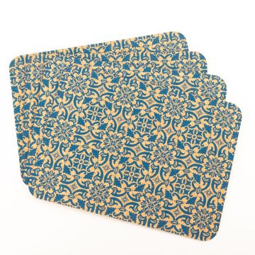Rechteckiges Kork Tischset ROHESIA, Orientalisches Muster, 4 Stück, natur-blau, 40x30x0,3cm Rechteckiges Kork Tischset ROHESIA, Orientalisches Muster, 4 Stück, natur-blau, 40x30x0,3cm