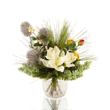 Künstlicher Winter Blumenstrauß KEONA, rosa-weiß, 45cm, Ø40cm