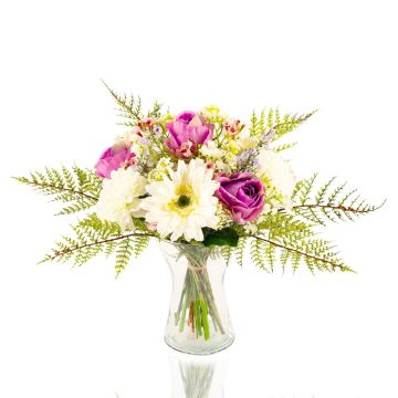 Deko Gerbera Strauß MALIA Rose, Nelke, weiß-lila, 40cm, Ø30cm