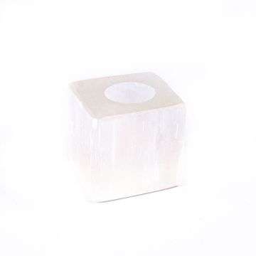 Teelicht Halter eckig MIMIRET aus Selenit, weiß-transparent, 8x8x8cm Teelicht Halter eckig MIMIRET aus Selenit, weiß-transparent, 8x8x8cm