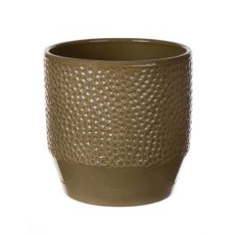 INNA-Glas Keramik Pflanztopf 28 Cm – Olivgrün Matt, Höhe 25 Cm, Übertopf
