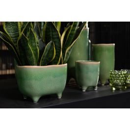 Ovaler Keramiktopf BAXTER mit Füßen, Krakelee, grün, 14cm, Ø25,2cm