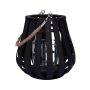Rattan Laterne ALVARU mit Kerzenglas, Henkel, schwarz, 22cm, Ø21cm