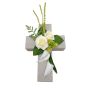 Plastik Gesteck Rose, Calla, Hopfen LONNE, Pflanzkreuz, weiß-grün, 35x18x10cm
