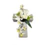 Unechtes Blumen Gesteck Magnolie, Orchidee, Rose OVANA, Pflanzkreuz, weiß, 28x18x10cm