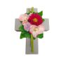 Kunstblumengesteck Gerbera, Orchidee, Allium ANSGAR, Pflanzkreuz, rosa-pink, 20x15x9cm